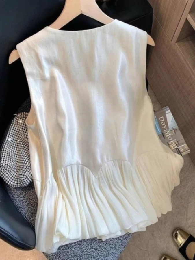 Ayollar kiyimlari 2026 Yozgi yamoqli yengsiz topslar oqlangan xonimlar ekipaj boʻyinli kamzuli Vintage koreys yeleklari Ropa Mujer