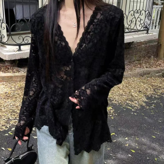 Uzun yengli toʻrli bluzkalar Ayollar kiyimlari Blusas Mujer De Moda Sexsi kesilgan topslar shaffof moda yozgi oq koʻylaklar