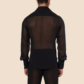 Erkaklar kiyimlari uzun yengli toʻrli shaffof seksi koʻylak Qattiq tugmali Vintage koʻcha kiyimi Retro partiyasi S-3XL