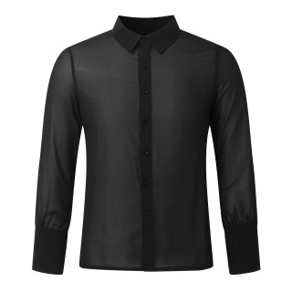 Erkaklar kiyimlari uzun yengli toʻrli shaffof seksi koʻylak Qattiq tugmali Vintage koʻcha kiyimi Retro partiyasi S-3XL черный S