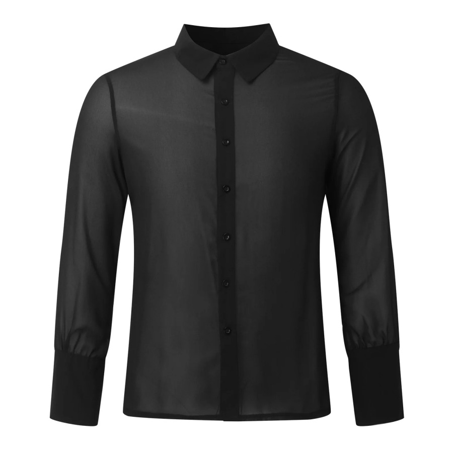 Erkaklar kiyimlari uzun yengli toʻrli shaffof seksi koʻylak Qattiq tugmali Vintage koʻcha kiyimi Retro partiyasi S-3XL