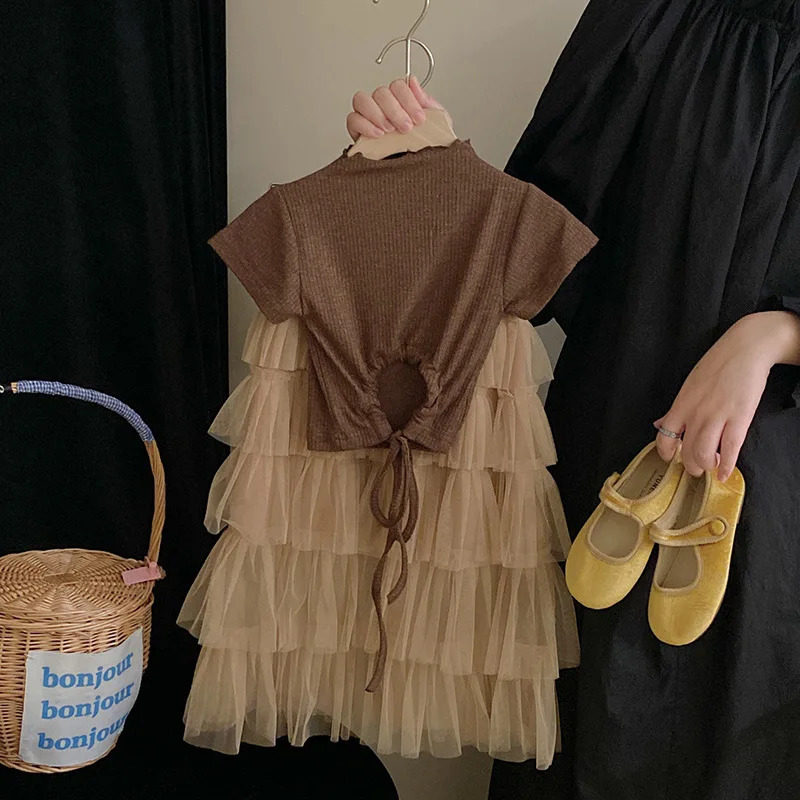 Bolalar kiyimlari toʻplami Yangi yozgi moda qizlar uchun eng yoqimli tort yarim yubka toʻplami Bolalar uchun eksklyuziv tugʻilgan kun kiyimlari