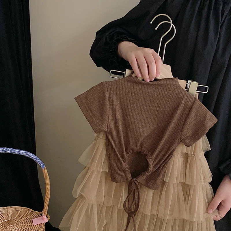 Bolalar kiyimlari toʻplami Yangi yozgi moda qizlar uchun eng yoqimli tort yarim yubka toʻplami Bolalar uchun eksklyuziv tugʻilgan kun kiyimlari