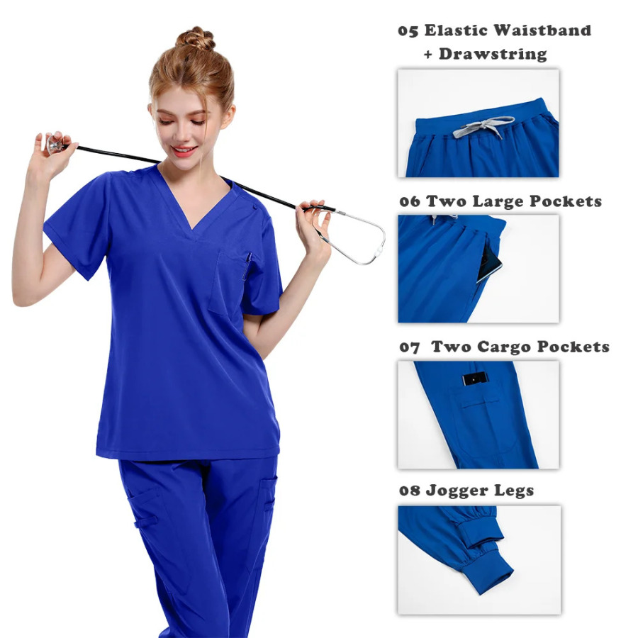 Scrubs Tibbiy Uniforma Ayollar Erkaklar Kostyumlari Jarrohlik ustki kiyimlari Shimlari Hamshira aksessuarlari Kasalxona shifokor kostyumi