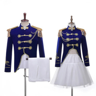Oʻrta asr juftlik kostyumi koʻk-koʻk Cosplay kostyumi Yevropa qirollik gvardiyasi Xellouin kostyumi Moviy palto shim libosi partiya formasi 2025
