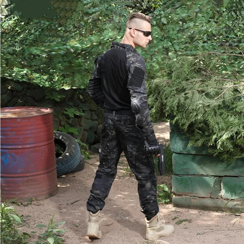 Harbiy forma kamuflyaj taktik ishchi erkaklar Airsoft kiyimi jangovar palto shim kiyimi askar mergan ovchi