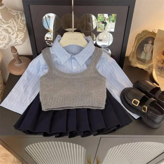 Moda chaqaloq qizlar kiyimlari toʻplami koʻylak yelek pilili yubka Kichkintoylar kostyumi Bahorgi kuz qishki bolalar kiyimlari 1-10Y небесно-голубой 24 млн.