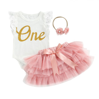 Ma&baby 0-18 oylik qizlar uchun 1-tugʻilgan kun liboslari toʻplami Yangi tugʻilgan tugʻilgan maktubli kombinezon tulli yubkalar bosh bogʻichlari yozgi kiyimlar Розовый НОВОРОЖДЕННЫЙ