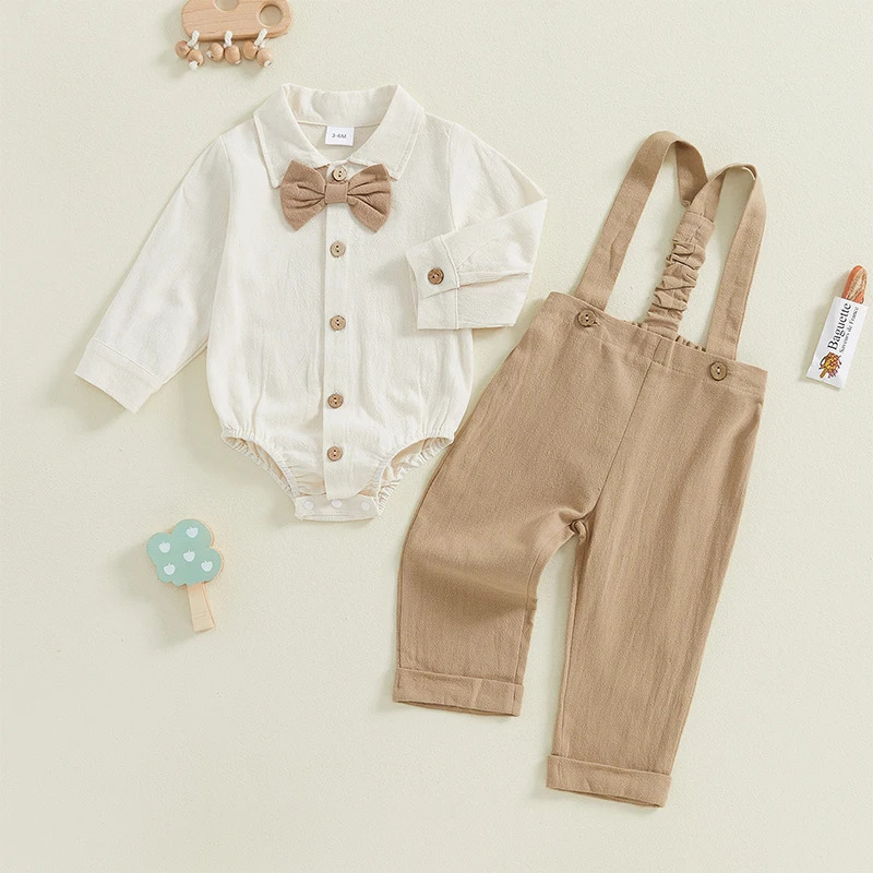 Ma & baby 0-18M комплекты одежды для новорожденных малышей мальчиков с длинным рукавом галстуком-бабочкой комбинезон с подтяжками строгие шорты