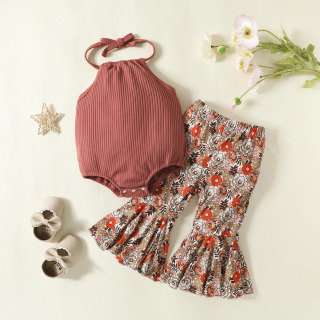 Moda 2 qismli kiyimlar Qizlar uchun liboslar Yozgi liboslar kombinezon gulli shimlar Elastik bel yengsiz Kichkintoylar uchun kostyum