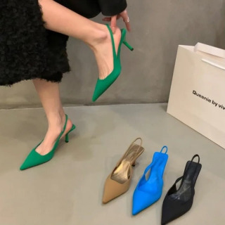 Ayollar yozgi poyafzallari 2024 Yangi moda oʻtkir burunli Stiletto oʻrta poshnali sandallar Ayollar ochiq burunli sandallar Ayollar yashil poyabzallari