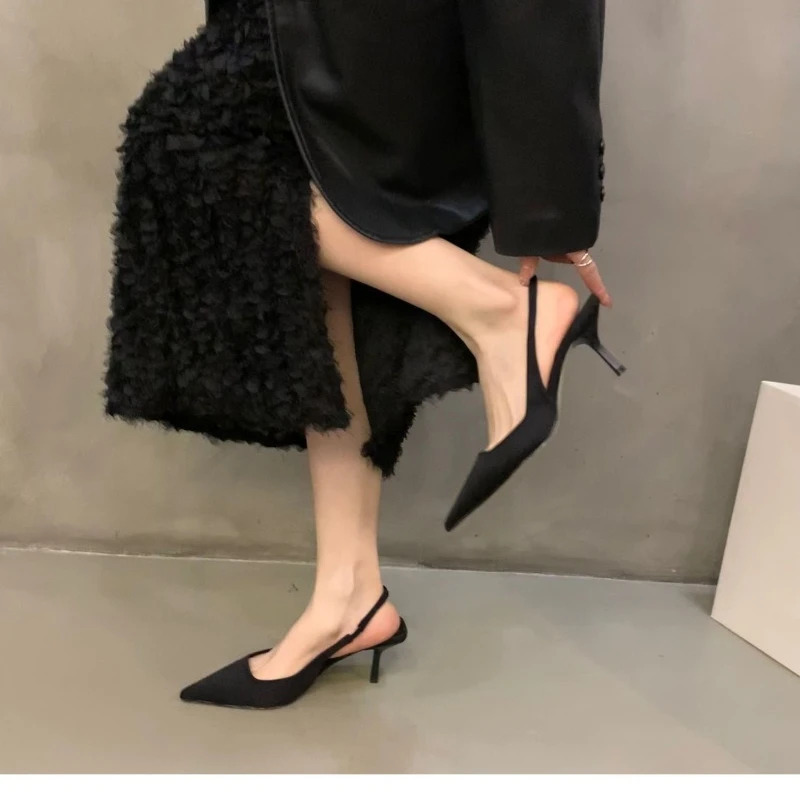 Ayollar yozgi poyafzallari 2024 Yangi moda oʻtkir burunli Stiletto oʻrta poshnali sandallar Ayollar ochiq burunli sandallar Ayollar yashil poyabzallari
