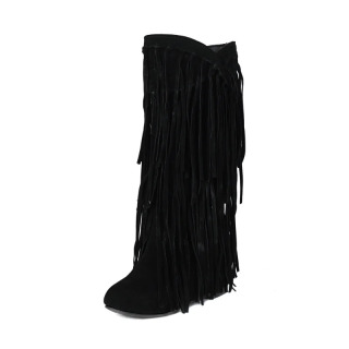Ayollar poyafzallari Bahorgi kuz modasi Yangi zamonaviy jozibali ayollar tizzasidan yuqori botinkalar dumaloq oyoqli poda baland botinkalar 3 sm Fringe Plus Size 34-48
