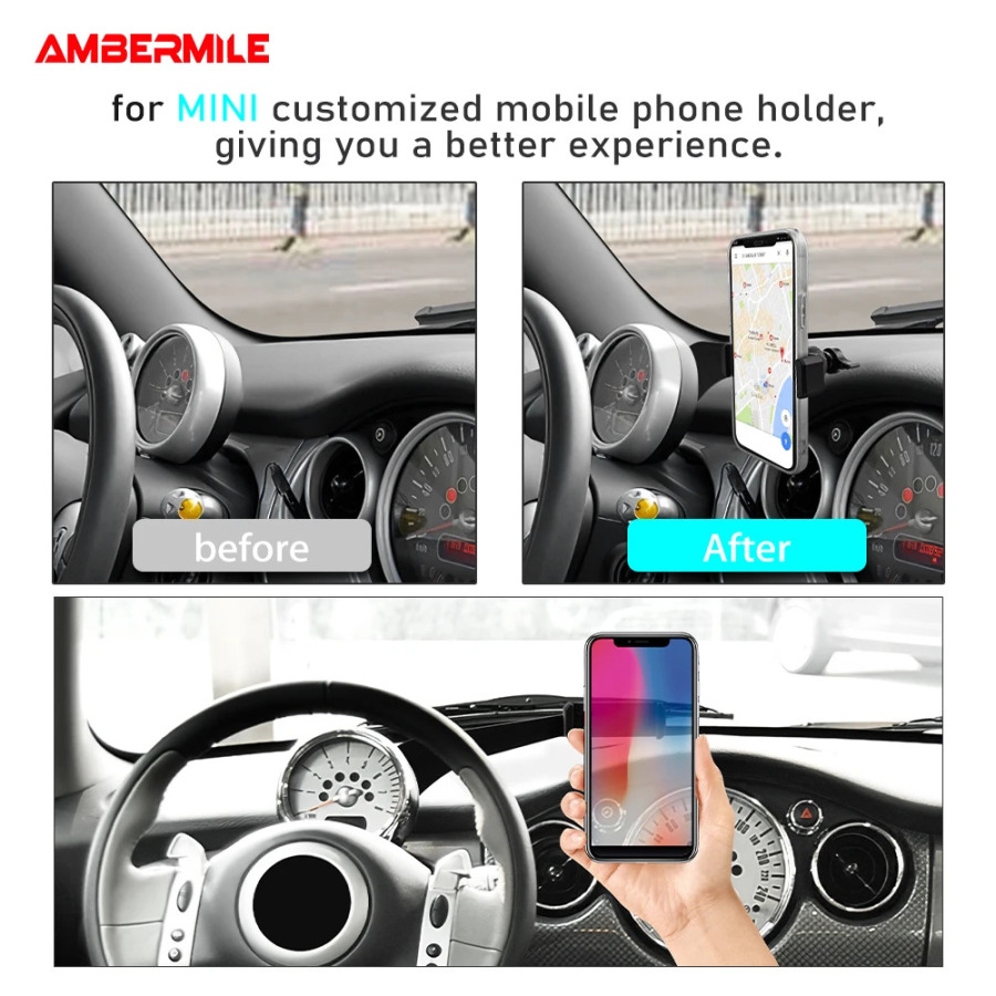 AMBERMILE автомобильный держатель для мобильного телефона на руль для Mini Cooper R50 R52 R53 аксессуары авто украшение интерьера крепление Click