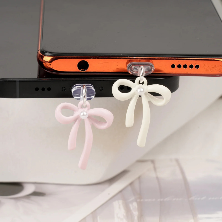Пылезащитная заглушка для мобильного телефона, красивый подвесной орнамент с бантом, аксессуары для мобильных телефонов, украшение для IPhone, Samsung Type-C, бант