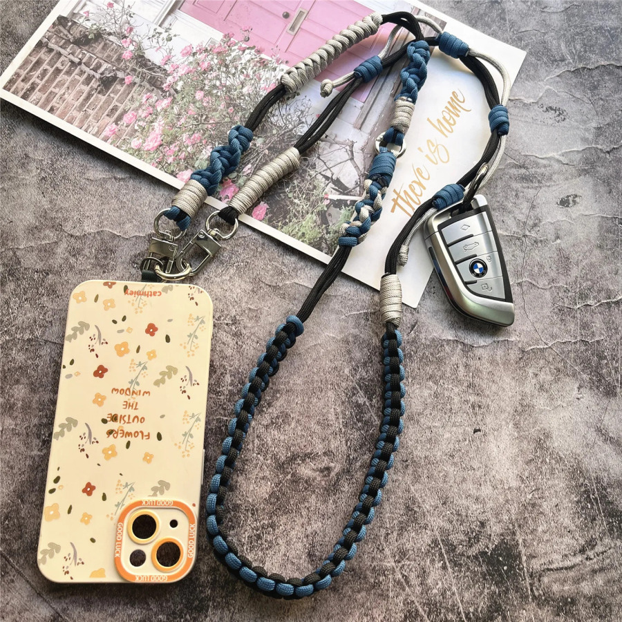 Telefon zanjiri qoʻlda ishlangan mobil telefon aksessuarlari olinadigan kalit boʻyinbogʻlar DIY qoʻlda toʻqish uchun smartfon yelka tasmali Premium lanyard
