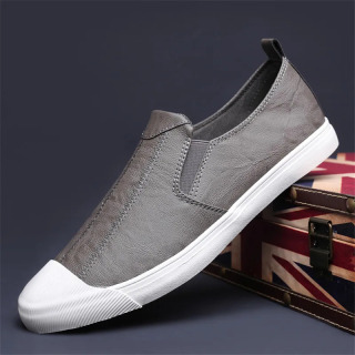 Yangi erkaklar poyafzallari teri kundalik poyafzallari Bahorgi yozgi moda erkaklar uchun slip-on PU teri poyafzallari Yengil dam olish uchun moʻljallangan kvartiralar СЕРЫЙ 44