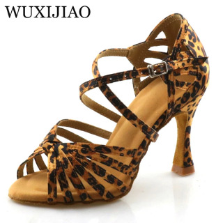 WUXIJIAO klassik galstuk lotin raqs poyabzali atlas inglizcha leopard bosma raqs poyabzali Sasha tango raqs poyabzali