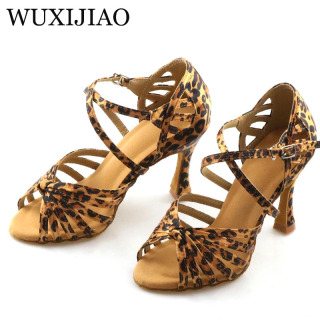 WUXIJIAO klassik galstuk lotin raqs poyabzali atlas inglizcha leopard bosma raqs poyabzali Sasha tango raqs poyabzali