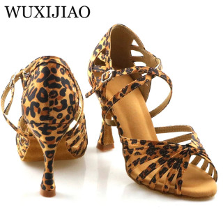 WUXIJIAO klassik galstuk lotin raqs poyabzali atlas inglizcha leopard bosma raqs poyabzali Sasha tango raqs poyabzali