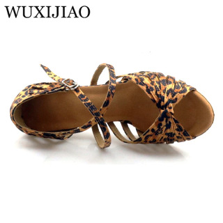 WUXIJIAO klassik galstuk lotin raqs poyabzali atlas inglizcha leopard bosma raqs poyabzali Sasha tango raqs poyabzali