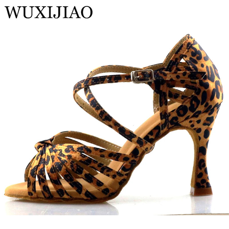 WUXIJIAO klassik galstuk lotin raqs poyabzali atlas inglizcha leopard bosma raqs poyabzali Sasha tango raqs poyabzali
