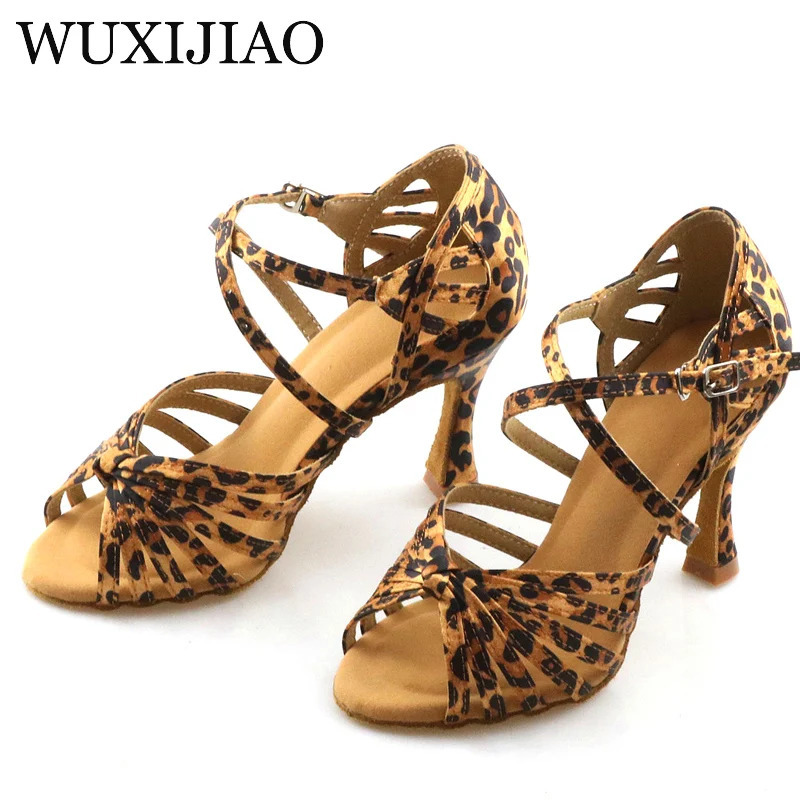 WUXIJIAO klassik galstuk lotin raqs poyabzali atlas inglizcha leopard bosma raqs poyabzali Sasha tango raqs poyabzali