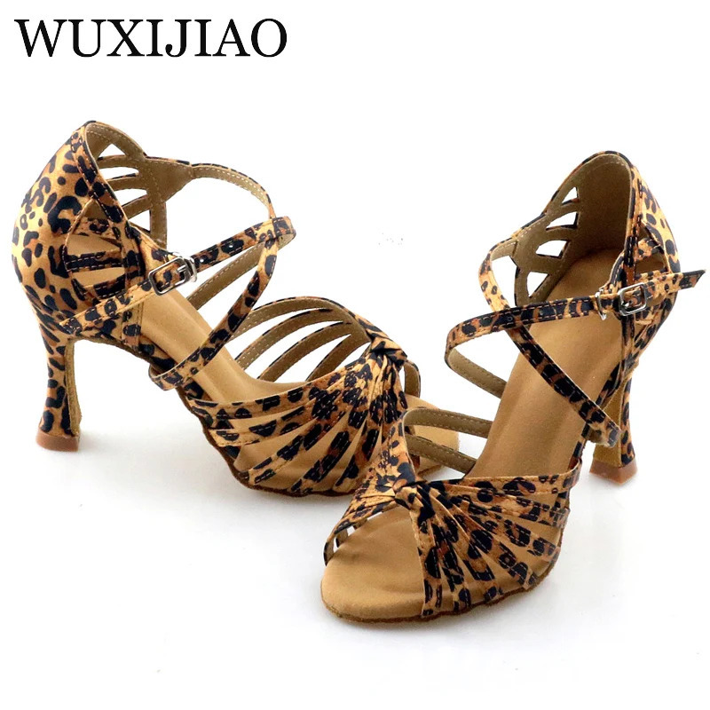 WUXIJIAO klassik galstuk lotin raqs poyabzali atlas inglizcha leopard bosma raqs poyabzali Sasha tango raqs poyabzali