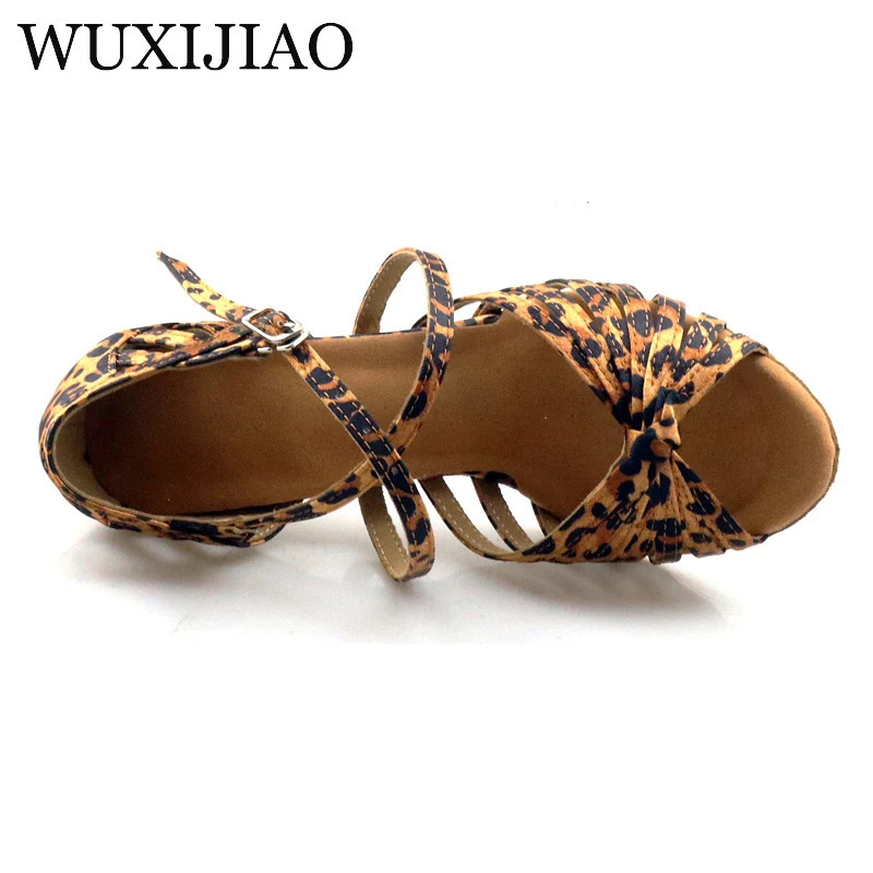 WUXIJIAO klassik galstuk lotin raqs poyabzali atlas inglizcha leopard bosma raqs poyabzali Sasha tango raqs poyabzali