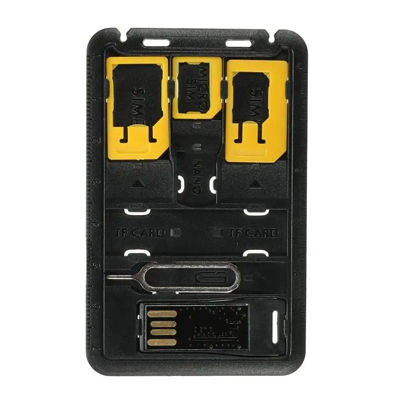 Hammasi 1 ta universal mini SIM-karta adapterli saqlash qutisi TF-kartani oʻquvchi va SIM-karta tepsisi bilan