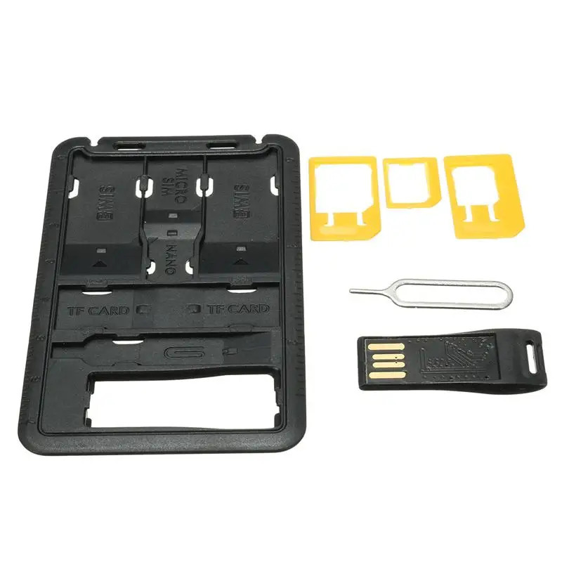 Hammasi 1 ta universal mini SIM-karta adapterli saqlash qutisi TF-kartani oʻquvchi va SIM-karta tepsisi bilan