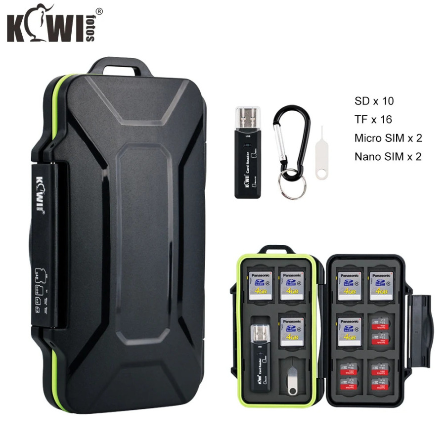 SD, SDHC, SDXC, Micro SD, TF, Micro SIM, Nano SIM xotira kartalari uchun suv oʻtkazmaydigan ushlagich